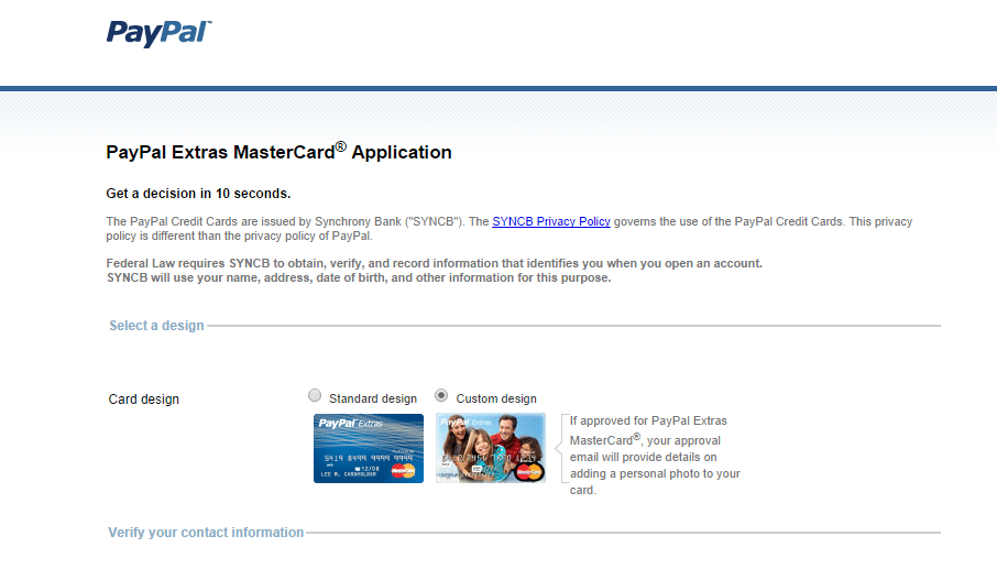 paypal extras mastercard login